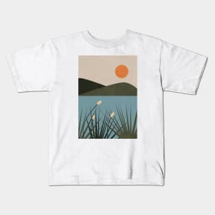 Mountain Lake Sun Boho Print Kids T-Shirt